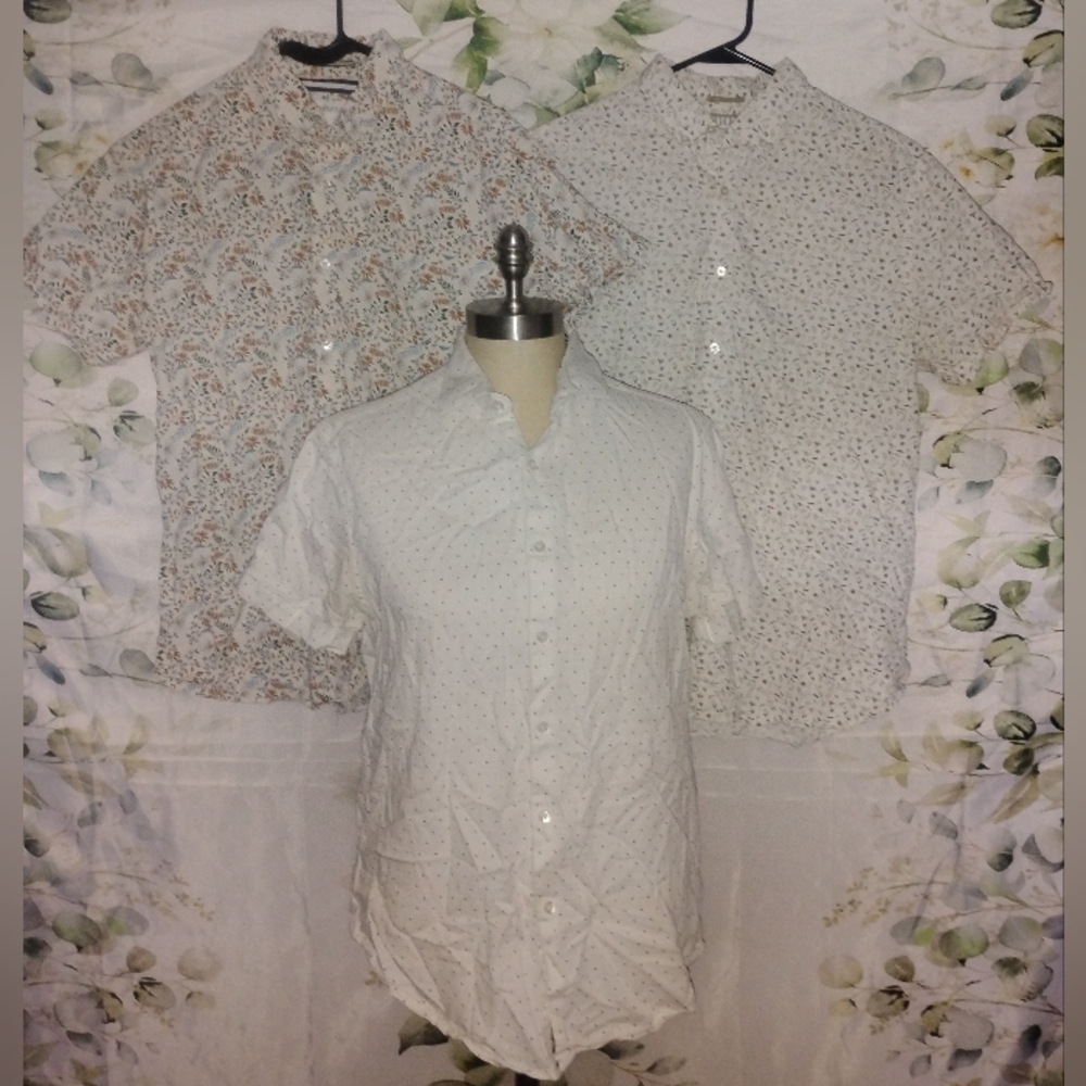 Set Of 3 Cotton Button Up Shirts